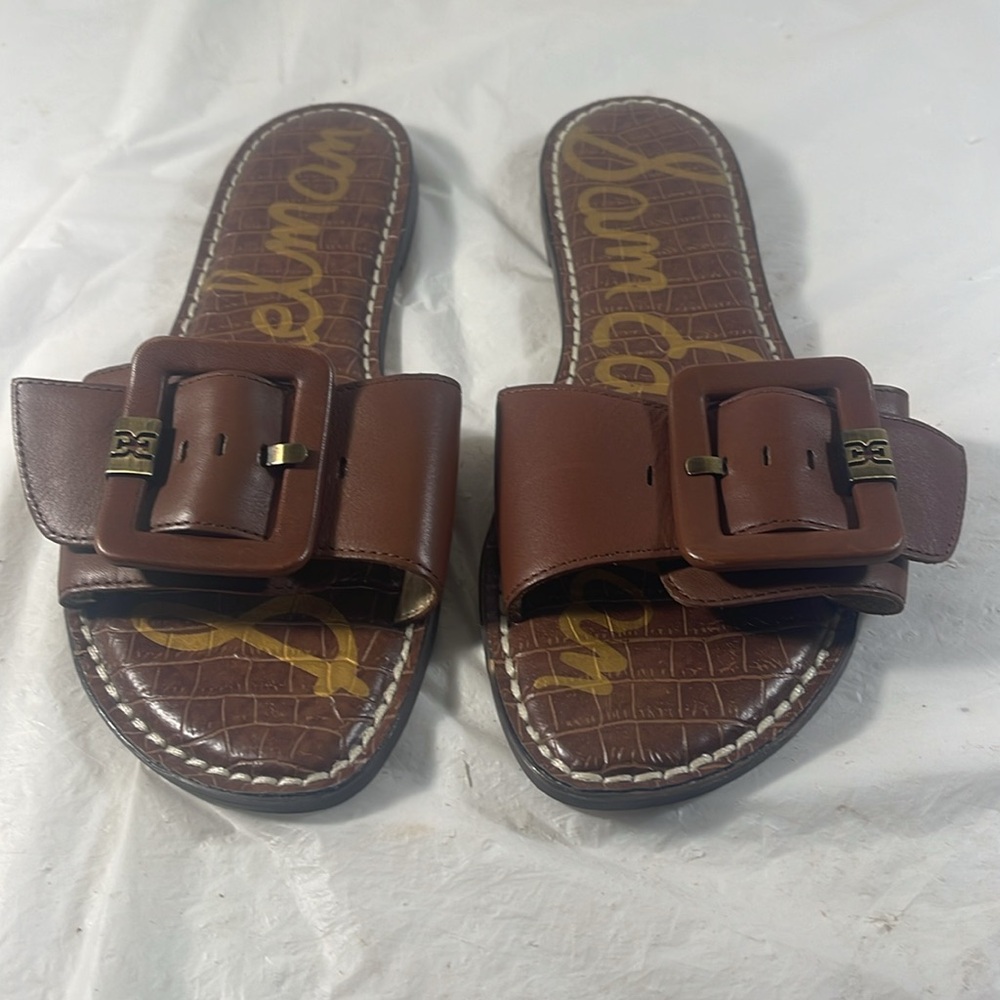Sam Edelman Women’s Granada Brown Croc-Embossed Adjustable Buckle Slide Sandals - Picture 2 of 9